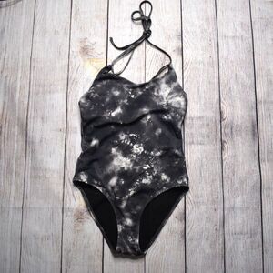 Athleta Supernova Keyhole Tie Dye One Piece Swimsuit Black Swimwear Sun XXS